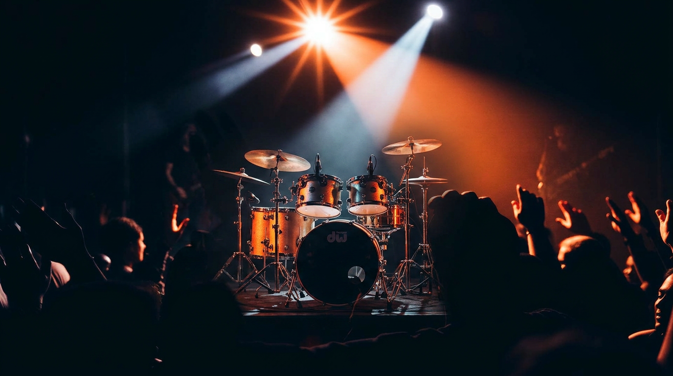 Live concert crowd under stage lights